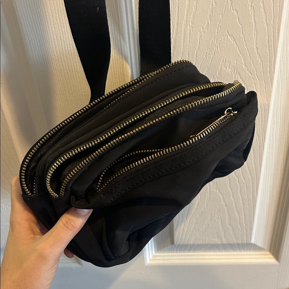 Black Multi-Zip Crossbody/Fanny Pack Bag
